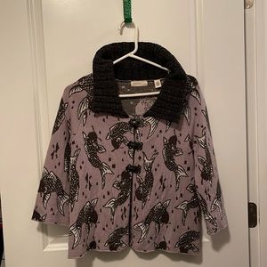 Sleeping in Snow 80% Wool,2%Angora Rabbit Hair, Koi Fish buckle sweater. SizeS.